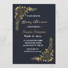 Convites Ouro Romântico Marinho Floral Azul chá