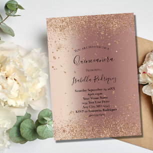 Convites Ouro Rosa Brilho Glamour Quinceanera Aniversário