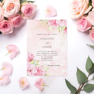 Convites Ouro rosa floral elegante casamento