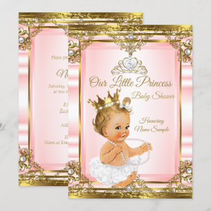 Convites Ouro Rosa Pérola Branca Princesa Baby Shower Loira