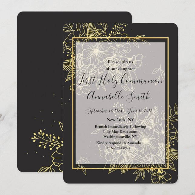 Convites Ouro Rosa Primeiro Sagrado Comm (Frente/Verso)