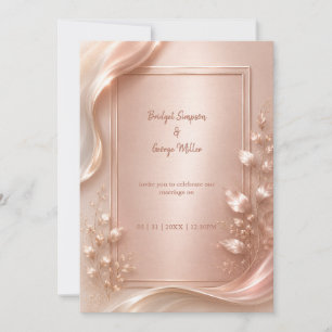 Convites Ouro Rosado Floral Luxo Casamento Brilho Metálico