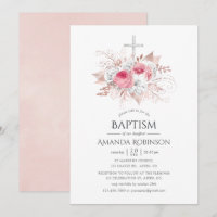 Ouro Rosé e Floral Bege Batismo ou Batizado