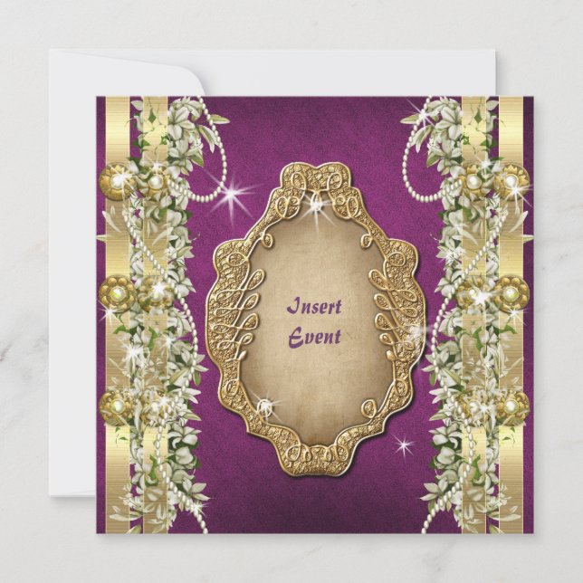 Convites Ouro roxo casamento aniversário de noivado (Frente)