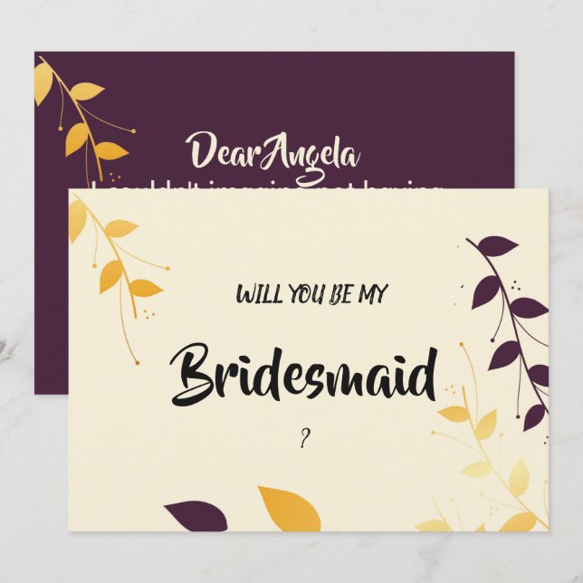 Convites Ouro Roxo Elegante Deixa Bridesmaid (Frente/Verso)