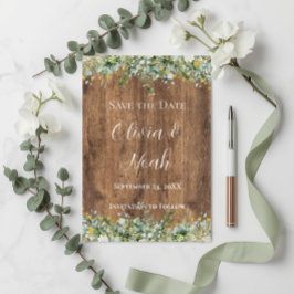 Convites Ouro Rústico Eucalipto & Floral Branco Madeira STD