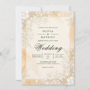 Convites Ouro Sepia Flourish Wedding