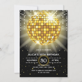 Convites Ouro Shiny Disco Ball Black Aniversário
