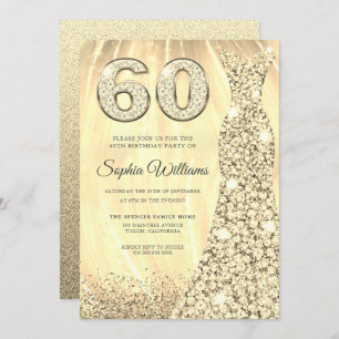 Convites Ouro Sparkle Dress Womans 60ª Festa de aniversário