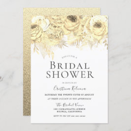 Convites Ouro Sparkle Flowers Elegante Chá de panela