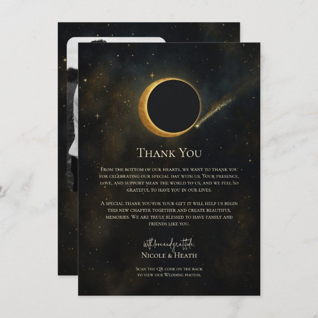 Convites Ouro Stardust Eclipse Celestial Obrigado (Frente/Verso)