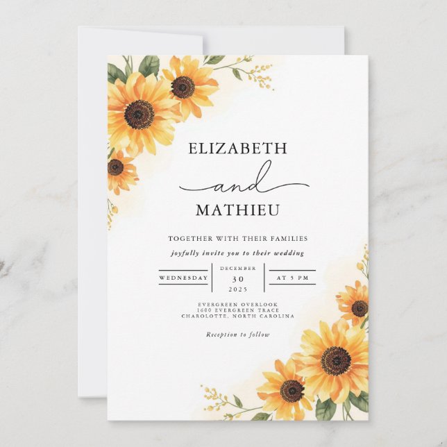 Convites Ouro Sunflower Rustic Bloom Weding (Frente)