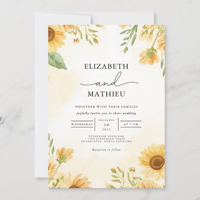 Convites Ouro Sunflower Vista Wedding (Frente)