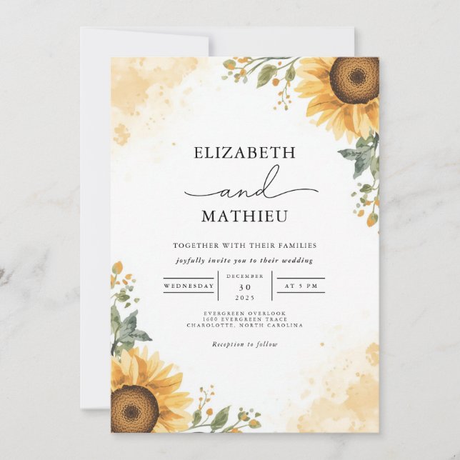 Convites Ouro Sunflower Wedding (Frente)