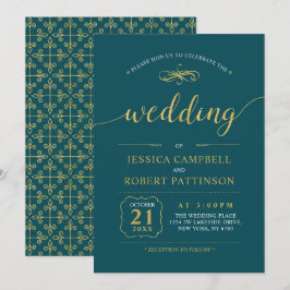 Convites Ouro & Turquesa | Cerimônia de Casamento Clássica 