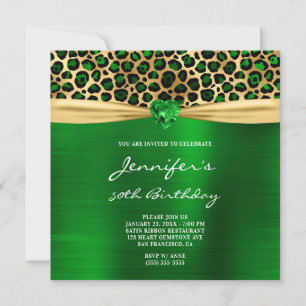 Convites Ouro Verde Leopardo Folha Gema Coração Aniversário