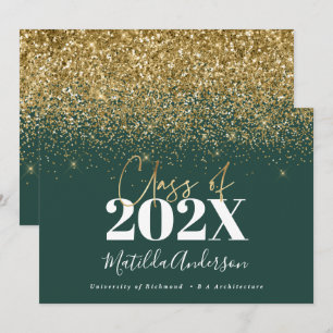 Convites ouro verde moderno elegante graduação 
