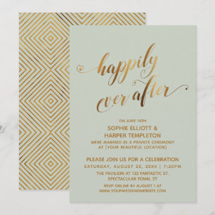 Convites Ouro & Verde Salvia Felizes para Sempre Após Casam
