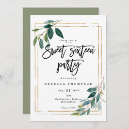 Convites ouro verde-verde-verde-geométrico doce 16