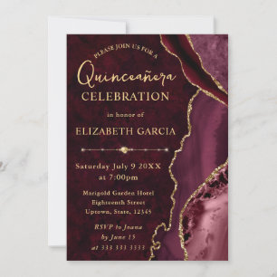 Convites Ouro Vermelho Ágata Brilhante Quinceanera