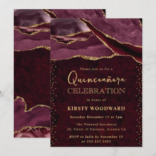 Convites Ouro Vermelho Ágata Brilhante Quinceanera