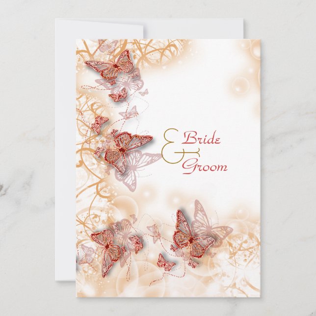 Convites Ouro vermelho noivado casamento aniversário (Frente)