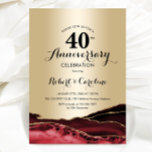 Convites Ouro Vermelho Rubi 40º Aniversário<br><div class="desc">Convite de aniversário de 40 anos em ouro e vermelho rubi. Design formal elegante com fundo de mármore de ágata,  ouro brilhante falso e fonte de letra script. Cartão de convite moderno perfeito para uma celebração de aniversário de casamento elegante. Convites Zazzle impressos ou modelo digital para impressão instantânea.</div>