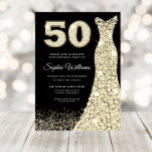 Convites Ouro Vestido Mulher 50ª Festa de aniversário Preta<br><div class="desc">Black & Ouro Sparkle Dress Womans 50ª Variações de Convite de aniversário para o convite e itens correspondentes na nossa loja</div>