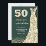 Convites Ouro Vestido Mulher 50ª Festa de aniversário Verde<br><div class="desc">Ouro Vestido Mulher 50ª Festa de aniversário Convite Verde Celebra um marco com estilo e elegância! Este 50º convite de aniversário mostra um vestido de ouro impressionante, significando graça e sofisticação. Juntos com um fundo verde profundo, os detalhes cintilantes do ouro fornecem um toque de luxo. Convide seus entes queridos...</div>