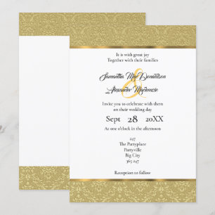 Convites Ouro vintage casamento tema damasco