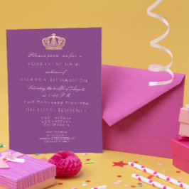 Convites Ouro violeta roxo Coroa real Pastel White