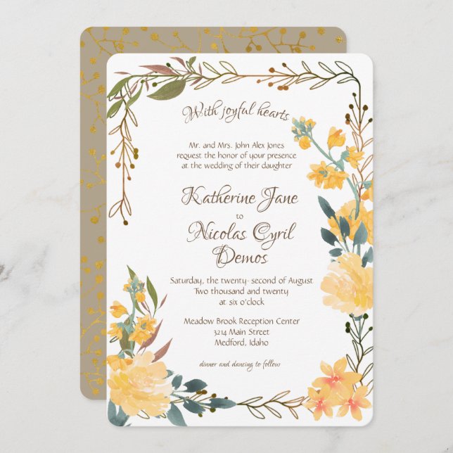 Convites Ouros alegres e brilhantes (Frente/Verso)