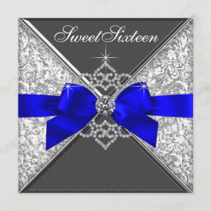 Convites Ouros brancos Royal Blue Sweet 16 Festa de anivers