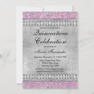 Convites Ouros cor-de-rosa Quinceañera Invitation Velvet Si