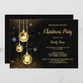 Convites Ouros de Natal - Estrelas brilhantes - Festa Negra