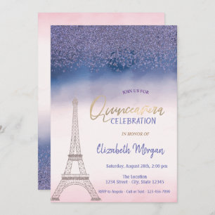 Convites Ouros,Eiffel Tower Ombre Quinceanera