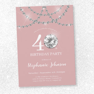 Convites Ouros Elegantes - aniversário de 40 anos Rosa Esbr