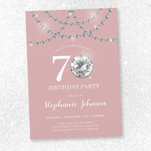 Convites Ouros Elegantes - Aniversário do 70 Rosa Esmagador