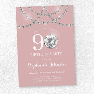 Convites Ouros Elegantes - Aniversário do 90 Rosa Esmagador