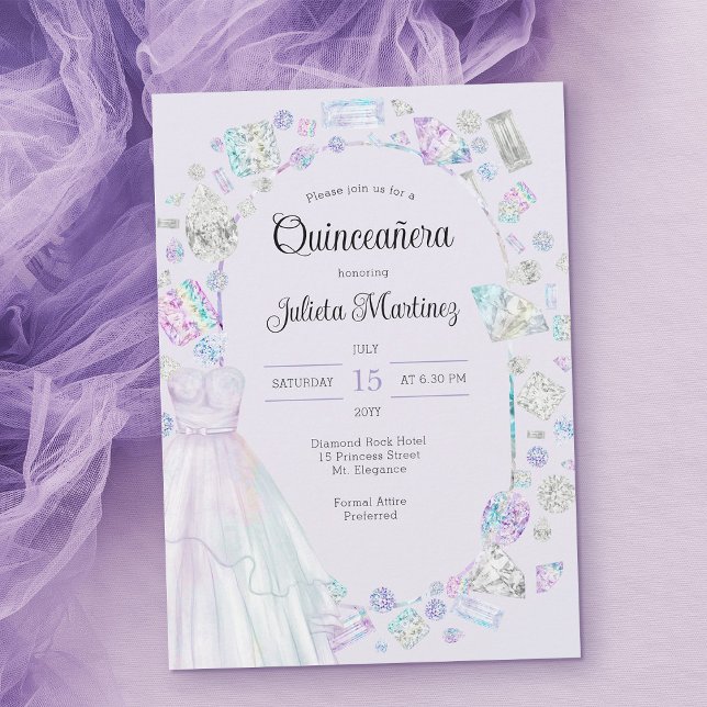 Convites Ouros Elegantes Princesa Gown Lilac Quinceanera (Light purple quinceanera invitation template with princess ball gown ..)