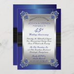 Convites Ouros Elegantes Sapphires Blue 45º Aniversário<br><div class="desc">Brilhante sofisticado e na moda 45 anos de casamento convite com a impressão de fundo faux sapphire blue satin e fita negra de satin com diamantes e saltos de canto safira. A fita escura falsa e o fundo de safira gradiente preto continuam atrás para um aspecto polido e sofisticado. Design...</div>