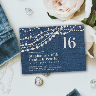 Convites Ouros Pearls Denim Elegante Clássico Sweet 16