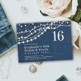 Convites Ouros Pearls Denim Elegante Clássico Sweet 16