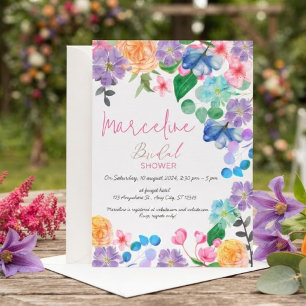 Convites Ousada noiva floral em água-marinha rosa brilhante