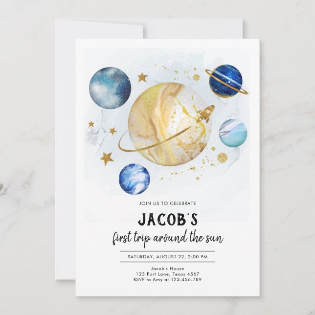 Convites Outer Space Astronaut Planet Galaxy Birthday (Frente)