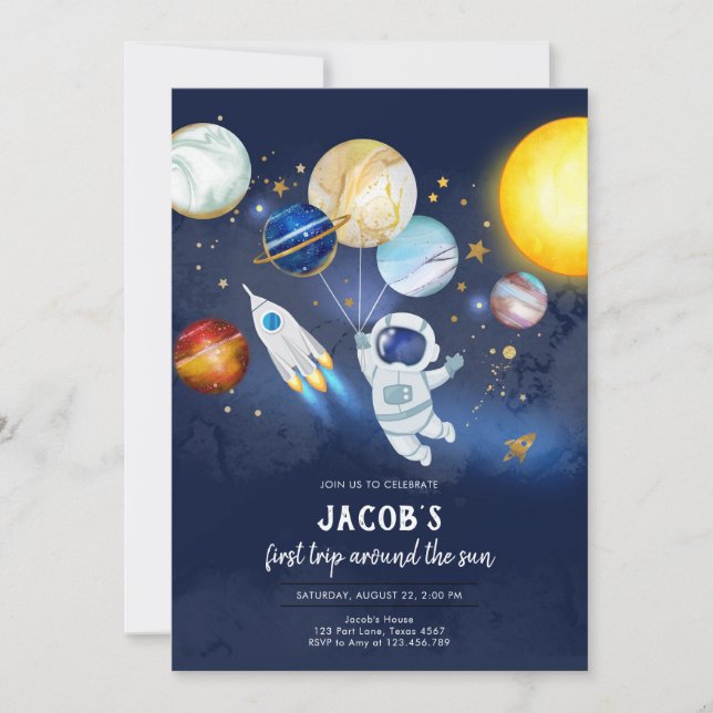 Convites Outer Space Astronaut Planet Galaxy Birthday (Frente)