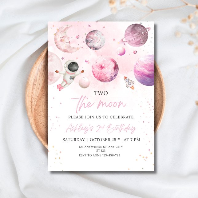 Convites Outer Space Birthday Party Girl Astronaut Birthday (Criador carregado)