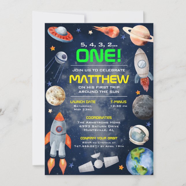 Convites Outer Space First Birthday Invitation (Frente)