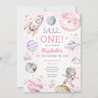 Convites Outer Space First Trip Around The Sun 1st Birthday