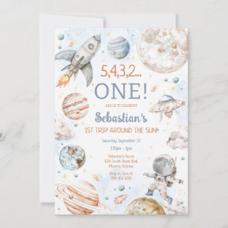 Convites Outer Space First Trip Around The Sun 1st Birthday